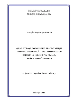 Luận văn quản lý hoạt động phòng tránh tai nạn thương tích cho trẻ trong trường mầm non sơn ca 10 quận phú nhuận thành phố hồ chí minh