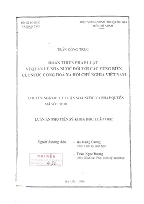 Luận án phó tiến sĩ khoa học luật hoàn thiện pháp luật về quản lý nhà nước đối với các vùng biển của nước cộng hoà xã hội chủ nghĩa việt nam