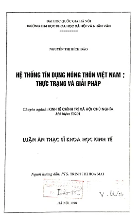 Luận văn thạc sĩ kinh tế chính trị hệ thống tín dụng nông thôn việt nam thực trạng và giải pháp