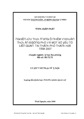Luận văn nghiên cứu thực trạng ô nhiễm vi khuẩn thức ăn đường phố và một số yếu tố liên quan tại thành phố thanh hóa năm 2007