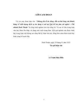 Những yếu tố tác động đến sự hài lòng của khách hàng về chất lượng dịch vụ tín dụng vi mô tại quỹ hỗ trợ phụ nữ nghèo chi nhánh bình thuận