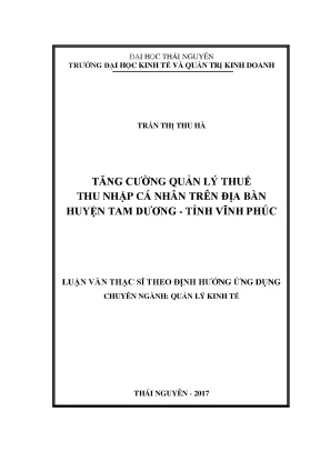 Luận văn tăng cường quản lý thuế thu nhập cá nhân trên địa bàn huyện tam dương vĩnh phúc