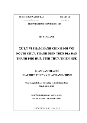 Luận văn xử lý vi phạm hành chính đối với người chưa thành niên trên địa bàn thành phố huế tỉnh thừa thiên huế