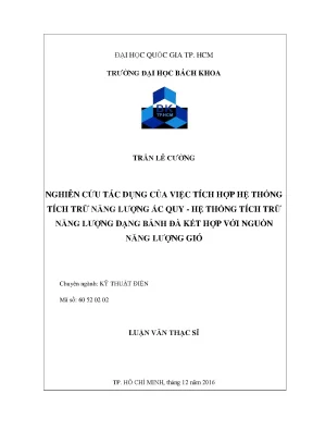 Luận văn thạc sĩ kỹ thuật điện nghiên cứu tác dụng của việc tích hợp hệ thống tích trữ năng lượng ắc quy hệ thống tích trữ năng lượng dạng bánh đà kết hợp với nguồn năng lượng gió