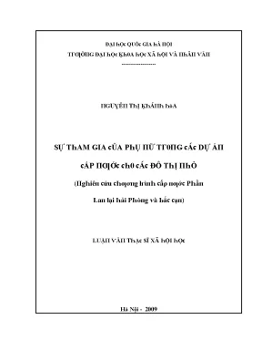 Luận văn sự tham gia của phụ nữ trong các dự án cấp nước cho các đô thị nhỏ nghiên cứu chương trình cấp thoát nước phần lan tại hải phòng và bắc cạn