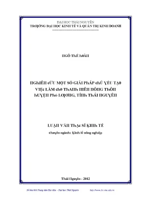 Luận văn nghiên cứu một số giải pháp chủ yếu tạo việc làm cho thanh niên nông thôn huyện phú lương tỉnh thái nguyên