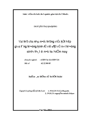 Luận văn vai trò của nhà nước trong việc kết hợp giữa tăng trưởng kinh tế với bảo vệ môi trường sinh thái ở nước ta hiện nay