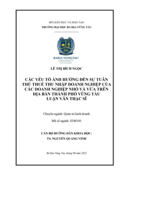 Luận văn thạc sĩ các yếu tố ảnh hưởng đến sự tuân thủ thuế thu nhập doanh nghiệp của các doanh nghiệp nhỏ và vừa trên địa bàn thành phố vũng tàu