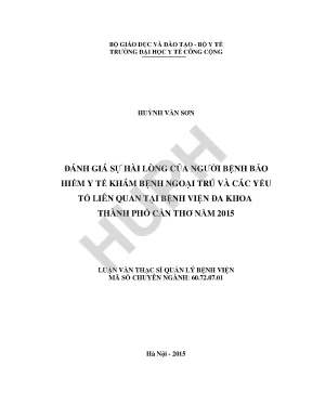 Đánh giá sự hài lòng của người bệnh bảo hiểm y tế khám bệnh ngoại trú và các yếu tố liên quan tại bệnh viện đa khoa thành phố cần thơ năm 2015
