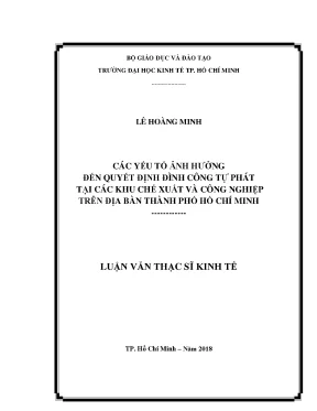 Luận văn các yếu tố ảnh hưởng đến quyết định đình công tự phát tại các khu chế xuất và công nghiệp trên địa bàn thành phố hồ chí minh