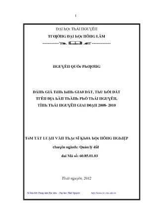 Luận văn đánh giá tình hình giao đất thu hồi đất trên địa bàn thành phố thái nguyên tỉnh thái nguyên giai đoạn 2008 2010