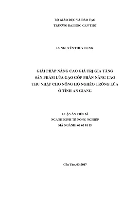 Luận án tiến sĩ kinh tế giải pháp nâng cao giá trị gia tăng sản phẩm lúa gạo góp phần nâng cao thu nhập cho nông hộ nghèo trồng lúa ở tỉnh an giang