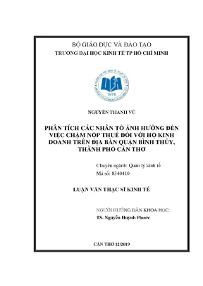 Luận văn phân tích các nhân tố ảnh hưởng đến việc chậm nộp thuế đối với hộ kinh doanh trên địa bàn quận bình thủy thành phố cần thơ