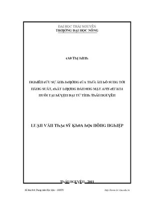 Luận văn nghiên cứu sự ảnh hưởng của thức ăn bổ sung tới năng suất chất lượng đàn ong mật apis cerana nuôi tại huyện đại từ tỉnh thái nguyên