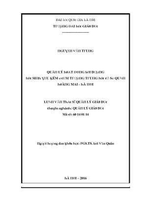 Luận văn quản lý hoạt động bồi dưỡng học sinh yếu kém ở cụm trường trung học cơ sở quận hoàng mai hà nội