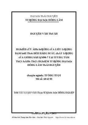 Luận văn nghiên cứu ảnh hưởng của liều lượng đạm bón thúc đến năng suất chất lượng của giống sắn km98 7 tại trung tâm thực hành thực nghiệm trường đh nông lâm thái nguyên