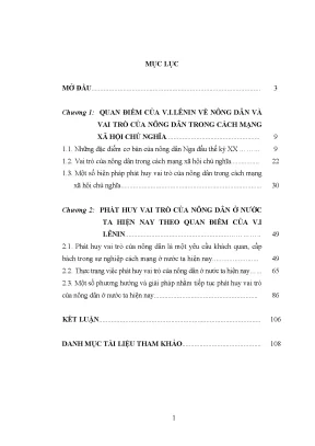 Luận văn thạc sĩ quan điểm của v i lênin về vai trò của nông dân trong cách mạng xã hội chủ nghĩa và việc phát huy vai trò nông dân ở nước ta hiện nay