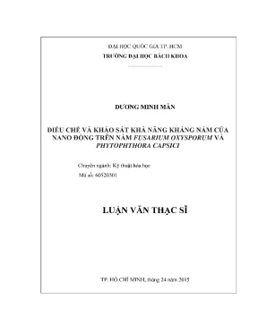 Luận văn thạc sĩ kỹ thuật hóa học điều chế và khảo sát khả năng kháng nấm của nano đồng trên nấm fusarium oxysporum và phytophthora capsici
