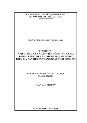 Ảnh hưởng của nhân viên công tác xã hội trong thực hiện chính sách giảm nghèo trên địa bàn huyện trảng bom tỉnh đồng nai