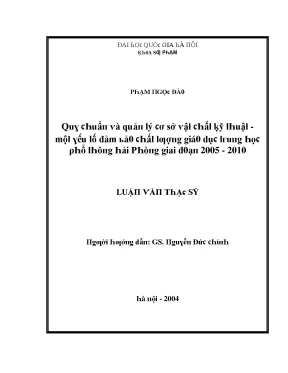 Luận văn quy chuẩn và quản lý cơ sở vật chất kỹ thuật một yếu tố đảm bảo chất lượng giáo dục trung học phổ thông hải phòng giai đoạn 2005 2010