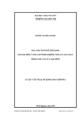 Luận văn dạy học thơ nguyễn bính cho học sinh vùng cao theo hướng tích cực hóa hoạt động học tập của học sinh