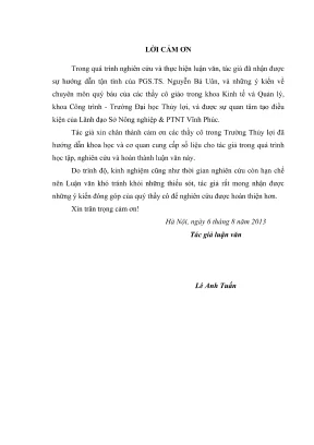 Luận văn thạc sĩ kinh tế tài nguyên thiên nhiên và môi trường đề xuất giải pháp hoàn thiện công tác thẩm định các dự án đầu tư xây dựng công trình thủy lợi sử dụng vốn ngân sách trên địa bàn tỉnh vĩnh phúc
