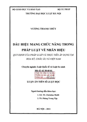 Luận án tiến sĩ luật học dấu hiệu mang chức năng trong pháp luật về nhãn hiệu quy định của pháp luật và thực tiễn áp dụng tại hoa kỳ châu âu và việt nam