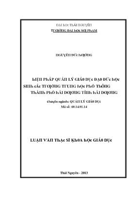 Luận văn biện pháp quản lý giáo dục đạo đức học sinh các trường trung học phổ thông thành phố hải dương tỉnh hải dương