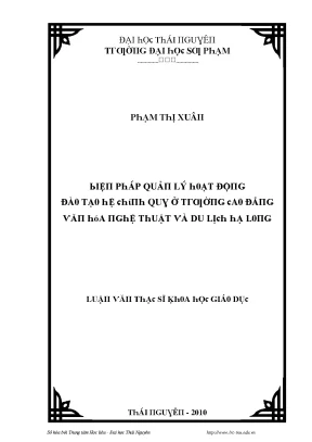 Luận văn biện pháp quản lý hoạt động đào tạo hệ chính quy ở trường cao đẳng văn hóa nghệ thuật và du lịch hạ long