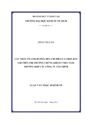 Luận văn các nhân tố ảnh hưởng đến chi phí lựa chọn bất lợi trên thị trường chứng khoán việt nam trường hợp các công ty tài chính