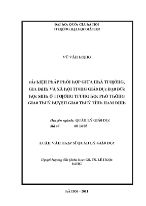 Luận văn các biện pháp phối hợp giữa nhà trường gia đình và xã hội trong giáo dục đạo đức học sinh ở trường trung học phổ thông giao thủy huyện giao thủy tỉnh nam định