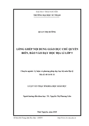 Luận văn lồng ghép nội dung giáo dục chủ quyền biển đảo vào dạy học địa lí lớp 9