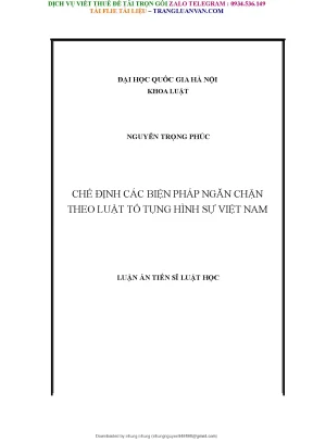 Luận án tiến sĩ luật học chế định các biện pháp ngăn chặn theo luật tố tụng hình sự việt nam