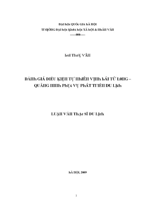 Luận văn đánh giá điều kiện tự nhiên vịnh bái tử long quảng ninh phục vụ phát triển du lịch