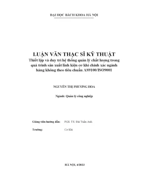 Thiết lập và duy trì hệ thống quản lý chất lượng trong quá trình sản xuất linh kiện cơ khí chính xác ngành hàng không theo tiêu chuẩn as9100 iso9001