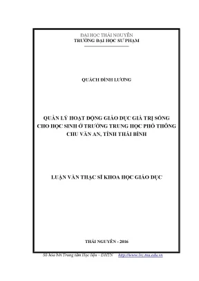 Luận văn quản lý hoạt động giáo dục giá trị sống cho học sinh ở trường trung học phổ thông chu văn an tỉnh thái bình