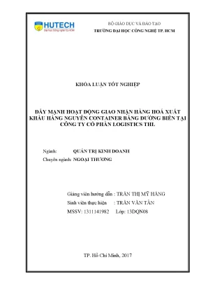 Luận văn đẩy mạnh hoạt động giao nhận hàng hóa xuất khẩu hàng nguyên container bằng đường biển tại công ty cổ phần logistics thl