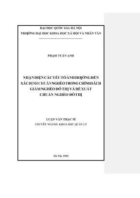 Luận văn thạc sĩ nhận diện các yếu tố ảnh hưởng đến xác định chuẩn nghèo trong chính sách giảm nghèo đô thị và đề xuất chuẩn nghèo đô thị