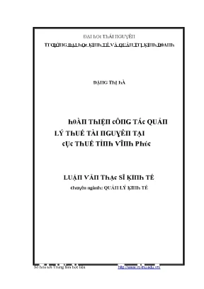 Luận văn hoàn thiện công tác quản lý thuế tài nguyên tại cục thuế tỉnh vĩnh phúc