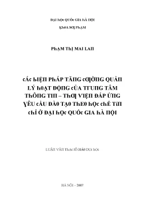 Luận văn các biện pháp tăng cường quản lý hoạt động của trung tâm thông tin thư viện đáp ứng yêu cầu đào tạo theo học chế tín chỉ ở đại học quốc gia hà nội