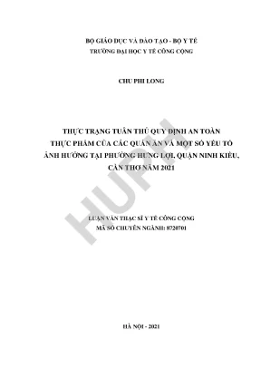Thực trạng tuân thủ quy định an toàn thực phẩm của các quán ăn và một số yếu tố ảnh hưởng tại phường hưng lợi quận ninh kiều cần thơ năm 2021