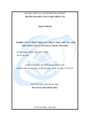 Luận văn thạc sĩ công nghệ thông tin nghiên cứu và phát triển các thuật toán trên ma trận thưa dùng svd và ứng dụng trong tìm kiếm