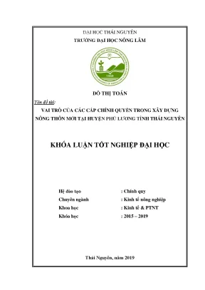 Luận văn vai trò của các cấp chính quyền trong xây dựng nông thôn mới tại huyện phú lương tỉnh thái nguyên