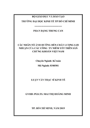 Luận văn các nhân tố ảnh hưởng đến chất lượng lợi nhuận của các công ty niêm yết trên sàn chứng khoán việt nam