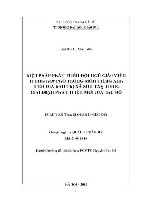 Luận văn biện pháp phát triển đội ngũ giáo viên tiếng anh các trường trung học phổ thông trên địa bàn thị xã sơn tây trong giai đoạn phát triển mới của thủ đô
