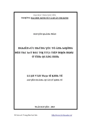 Luận văn nghiên cứu những yếu tố ảnh hưởng đến thu hút đầu tư trực tiếp nước ngoài ở tỉnh quảng ninh