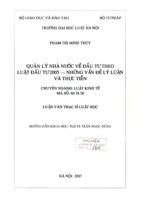 Luận văn thạc sĩ luật học quản lý nhà nước về đầu tư theo luật đầu tư 2005 những vấn đề lý luận và thực tiễn