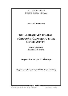 Luận văn tính chính quy của nghiệm tổng quát của phương trình monge ampere