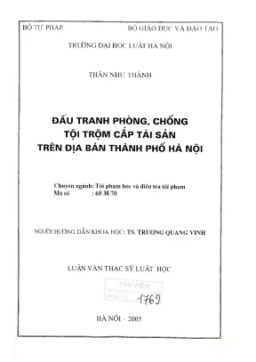 Luận văn thạc sĩ luật học đấu tranh phòng chống tội trộm cắp tài sản trên địa bàn thành phố hà nội