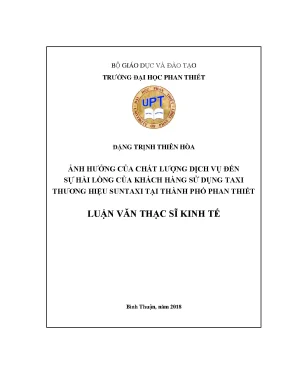 Ảnh hưởng của chất lượng dịch vụ đến sự hài lòng của khách hàng sử dụng taxi thương hiệu suntaxi tại thành phố phan thiết